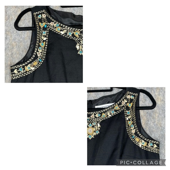 Jessica Howard Black Linen Blend Beaded Embroidered Sleeveless Summer Dress - 10 - Picture 6 of 15
